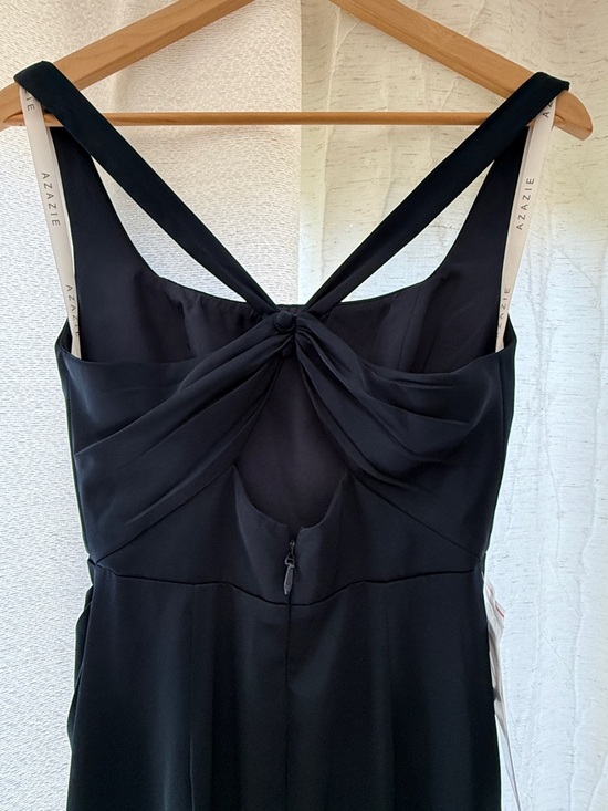 Azazie Navy Square-Neck High-Low Evening Gown with Side Slit - Picture 5 of 7